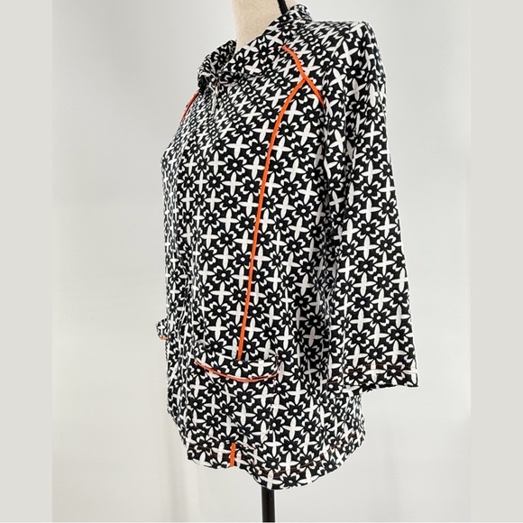 Thomas & Olivia Black White Floral Zip Front Jacket Cardigan Top Size Large - Picture 7 of 8